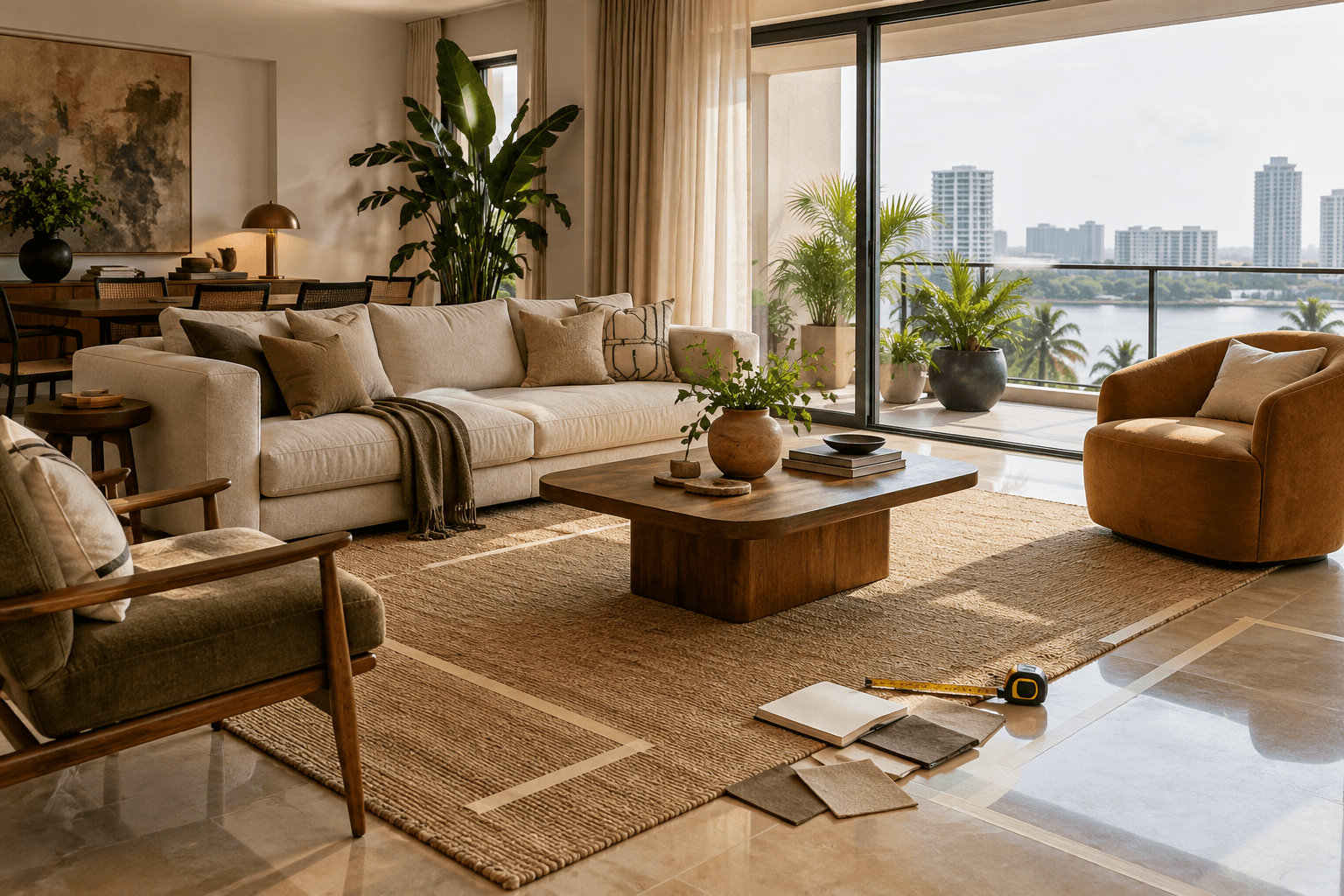 A contemporary Lagos living room being measured and assessed before new furniture is purchased